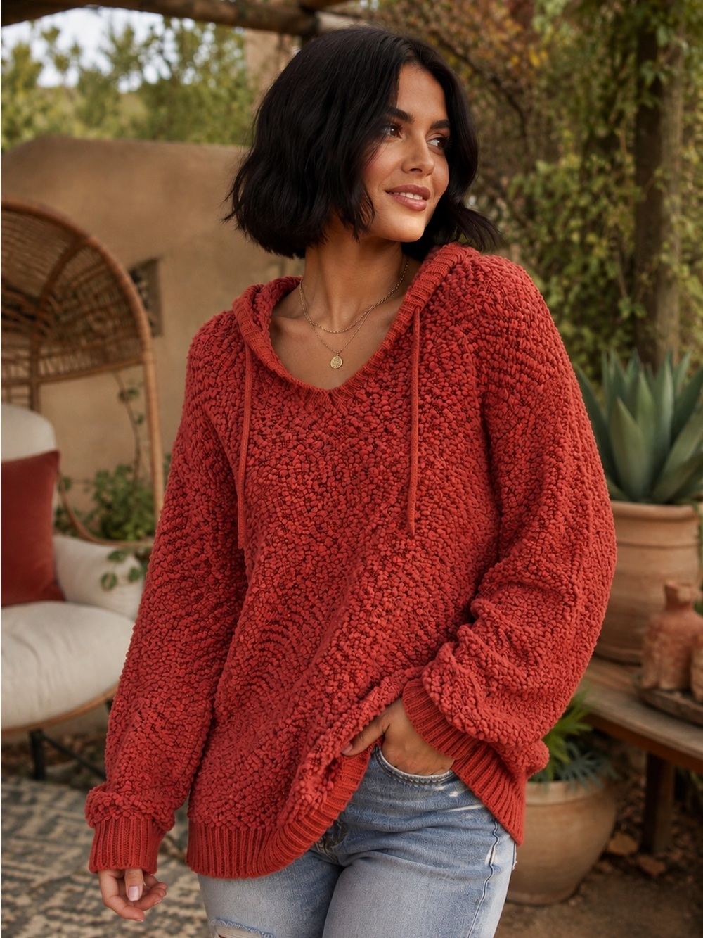 Newbury Kustom Textured Popcorn Hoodie - Terra Cotta